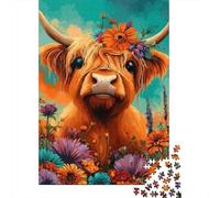 Puzzle 1000 Piezas Ritratto di mucca Floreale Rompecabezas 70x50cm/1000pcs Regalos para Adultos Y Niños Cartón 100% Reciclado Creative Intelectual Desafío