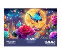 Puzzle 1000 Piezas Rosas y Mariposas por Moon Rompecabezas 70x50cm/1000pcs Regalos para Adultos Y Niños DIY Creative Intelectual Desafío