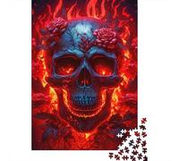 Puzzle 1000 Piezas Rose del cranio in fiamme Rompecabezas 38x26cm/1000pcs Regalos para Adultos Y Niños DIY Juegos Únicos De Desafío