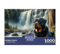 Puzzle 1000 Piezas Rottweiler Cascada Bosque Paisaje Natural, Papel Reciclado, Juego Educativo Reto Decoración Adultos Niños 38x26cm