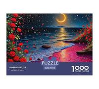 Puzzle 1000 Piezas Sendero Rosas Rojas Luna Mar, Adultos niños, Juego Familiar Educativo difícil antiestrés Relajante 70x50cm
