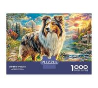 Puzzle 1000 Piezas Sheltie en un Prado Iluminado por el Sol, Vibrante Rompecabezas 38x26cm/1000pcs Regalos para Adultos Y Niños Cartón 100% Reciclado Creative Intelectual Desafío