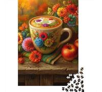 Puzzle 1000 Piezas Tazza da caffè Floreale Rompecabezas 70x50cm/1000pcs Regalos para Adultos Y Niños DIY Creative Intelectual Desafío