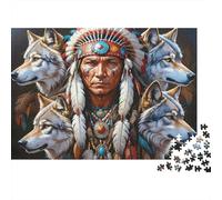 Puzzle 1000 Piezas Tótem de Lobos para Adultos Papel Grueso Educativo Rompecabezas de Animales Salvajes Decoración Antiestrés 52x38cm/1000pcs