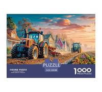Puzzle 1000 Piezas Tractores en Campo al Atardecer, para Adultos, Juego Educativo, Regalo, 52x38cm
