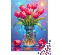 Puzzle 1000 Piezas Tulipanes Rosados en Jar Rompecabezas 70x50cm/1000pcs Regalos para Adultos Y Niños DIY Juegos Únicos De Desafío