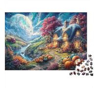 Puzzle 1000 Piezas Una casa bajo una Luna Gigante por la Noche - Rompecabezas, Adultos, Desafiante, Regalo, Juego Familiar, Decoración del Hogar 38x26cm/1000pcs