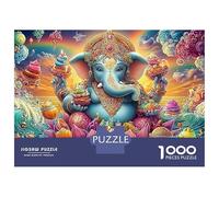 Puzzle 1000 Piezas Vibrante Ganesha en un Loto con Dulces cósmicos y Olas Rompecabezas 38x26cm/1000pcs Regalos para Adultos Y Niños DIY Juegos Únicos De Desafío