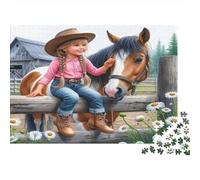Puzzle 1000 Piezas Vida en la Granja para Adultos Papel Grueso Rompecabezas Educativo Niña y Caballo Decoración Hogar 70x50cm/1000pcs