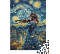 Puzzle 1000 Piezas Violinista bajo el Cielo Estrellado Rompecabezas 52x38cm/1000pcs Regalos para Adultos Y Niños Cartón 100% Reciclado Creative Intelectual Desafío