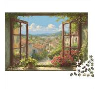 Puzzle 1000 Piezas Vista Desde la Ventana Ciudad Montañosa Cartón Padres e Hijos Alivio de Ansiedad 70x50cm