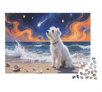 Puzzle 1000 Piezas West Highland White Terrier en la Playa Junto al mar, para Adultos/Niños - Desafío Mágico & Madera Natural 1000pcs (75x50cm)