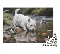Puzzle 1000 Piezas Westie Bebiendo de la Corriente Mascotas | para Toda La Familia | Rompecabezas Adultos | Decoración del Hogar 52x38cm/1000pcs