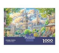 Puzzle 1000pcs Collage Ciudades del Mundo: desafiante, Resistente a presión, Familiar. Tema Enchanted Castle/Rainbow Forest. 70x50cm. Regalos para Todos.