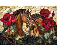 Puzzle 120 Pieces Cavallo e rose Impossible Rompecabezas Juegos Casuales Puzzle de Madera Adulto para Adultos y niños a Partir de 14, Cultivar la paciencia y la concentración, Decoración del Hogar V-0