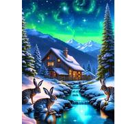 Puzzle 120 Piezas Adultos,Arte de Rompecabezas DIY,Puzzles Juguetes Educativos Estimulantes Decoración del Hogar (Conejo de cabaña de Invierno)