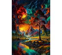 Puzzle 1200 Piezas Adultos Montañas Cielo Estrellado, Desarrolla la Concentraciòn y la Logica Desafío de Entretenimiento para la Mente, Puzzles 1200 Piezas 75 x 50 cm