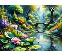Puzzle 150 Piezas Adulto 35 x 25 cm,Puente del Lago Lotus Rompecabezas Clásico,Juego Educativo para Toda la Familia Decoración y Regalo