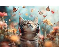 Puzzle 1500 Pieces Gatto che ascolta Musica Impossible Rompecabezas Juego Puzzle Madera Adultos para Adultos Y NiñOs A Partir De 14, Ejercer La Capacidad De Pensamiento LóGico, Regalos Festival R-6