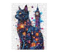 Puzzle 1500 Piezas Acuarela Gato Ciudad, Juego Educativo, Desarrolla la Concentraciòn Mentàl y la Logica, 87x57 cm Puzzles 1500 Piezas Adultos