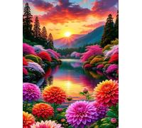 Puzzle 1500 Piezas Adultos Arte, Rompecabezas Entretenimiento Creativo, Diversión DIY, Puzzles Clásicos para Adultos, Colorido y con Flores del Lago Sunrise-Motivo