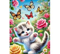 Puzzle 1500 Piezas Adultos Arte, Rompecabezas Entretenimiento Creativo, Diversión DIY, Puzzles Clásicos para Adultos, Colorido y con Gato Rosa de jardín-Motivo
