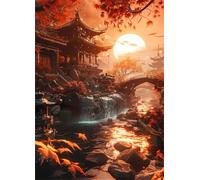 Puzzle 1500 Piezas Atardecer en el jardín japonés | Puzzles Adultos | para Toda La Familia | 87x57 cm | Entretenimiento Creativo Rompecabezas Adultos Regalo
