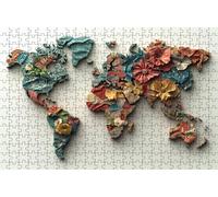 Puzzle 1500 Piezas Mapa del Mundo, Puzzle 1500 Piezas Adulto Flor, Rompecabezas de Madera para Adultos 60 x 90 cm, Puzzles para Toda la Familia Cuadros Decoracion Salon Modernos Regalo Mujer RXPT-684