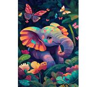 Puzzle 200 Piezas Adultos Animal Elefante Mariposa, Retos Divertidos, Relajarse, Desarrolla la Concentraciòn Mentàl, Rompecabezas Adultos 200 Piezas 35 x 25 cm