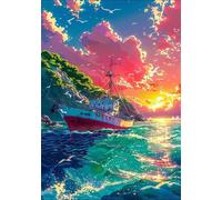 Puzzle 200 Piezas Adultos Barco Amanecer Océano, Retos Divertidos, Relajarse, Desarrolla la Concentraciòn Mentàl, Rompecabezas Adultos 200 Piezas 35 x 25 cm