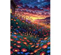Puzzle 200 Piezas Adultos Campos Flores Amanecer, Retos Divertidos, Relajarse, Desarrolla la Concentraciòn Mentàl, Rompecabezas Adultos 200 Piezas 35 x 25 cm
