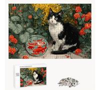 Puzzle 200 Piezas Adultos Gato & Flor, Rompecabezas con Letras Traseras y Póster, Pasatiempo Antiestrés, Decoración de Pared, Regalo Decorar Mujer Hombre 35 x 25 cm (14 Años +) P3#409