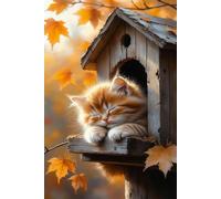 Puzzle 200 Piezas Adultos Gato Hoja Arce, Retos Divertidos, Relajarse, Desarrolla la Concentraciòn Mentàl, Rompecabezas Adultos 200 Piezas 35 x 25 cm