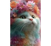 Puzzle 200 Piezas Adultos Lindo Gato Flor, Desarrolla la Concentraciòn y la Logica Desafío de Entretenimiento para la Mente, Puzzles 200 Piezas 35 x 25 cm