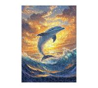 Puzzle 200 Piezas Amanecer Delfín Océano, Rompecabezas para Adultos 35x25 cm, Juguete desafío y Juego Educativo, Ejercita Paciencia y Concentración, Puzzles 200 Piezas Adultos