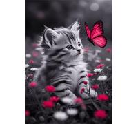 Puzzle 200 Piezas Gato Mariposa Rosa | Puzzles Adultos | para Toda La Familia |35x25 cm | Entretenimiento Creativo Rompecabezas Adultos Regalo