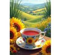 Puzzle 30 Piezas Adultos Arte, Rompecabezas Entretenimiento Creativo, Diversión DIY, Puzzles Clásicos para Adultos, Colorido y con Taza té Flor de Pradera-Motivo