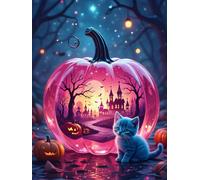 Puzzle 30 Piezas Adultos Arte, Rompecabezas Entretenimiento Creativo, Diversión DIY, Puzzles Clásicos para Adultos, Colorido y con Calabaza Castillo Halloween-Motivo