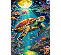 Puzzle 30 Piezas Adultos Tortuga Peces Luna, Retos Divertidos, Relajarse, Desarrolla la Concentraciòn Mentàl, Rompecabezas Adultos 30 Piezas 25 x 20 cm