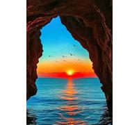 Puzzle 300 Piezas Adultos Cuevas Océano Puesta Sol, Rompecabezas Adultos 38x26 cm, Imposible, Difícil, Desafiante, Adecuado para Adultos y para la Decoración del Hogar