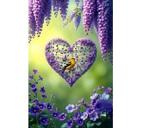 Puzzle 300 Piezas Flores Corazón Pájaros, Puzzles Imposible, Desafiante Acertijo, Juegos de Rompecabezas para Toda la Familia, Puzzle Adultos 300 Piezas 38 x 26 cm