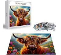 Puzzle 300 Piezas para Adultos, Puzzle Flor Obra de Arte de Juego de Rompecabezas para Adultos, Ganado de Las Tierras Altas Rompecabezas DIY para Colgar el Puzzles una Vez Finalizado a Partir D-226