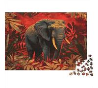 Puzzle 38x26cm/1000pcs Pour Adultes Art de la Jungle Avec un éléphant,pour Femmes Et Hommes,Planche En Bois,verrouillage De Précision Illustration tropicale surréaliste