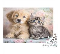 Puzzle 38x26cm/1000pcs Pour Adultes Chiot Mignon,pour Femmes Et Hommes,Planche En Bois,verrouillage De Précision Style de Fond Floral