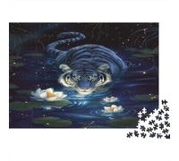 Puzzle 38x26cm/1000pcs Pour Adultes Tigre Nocturne nageant,pour Femmes Et Hommes,Planche En Bois,verrouillage De Précision Scène aquatique fantastique