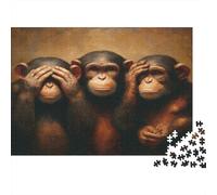 Puzzle 38x26cm/1000pcs Pour Adultes Trio de chimpanzés,pour Femmes Et Hommes,Planche En Bois,verrouillage De Précision Illustration artistique de Singe
