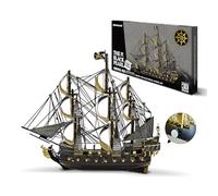Puzzle 3D de metal negro perla pirata imán para nevera, rompecabezas de metal 3D barco velero modelo barco barco modelo barco para 340 acero inoxidable, regalo de cumpleaños, kit de maqueta para