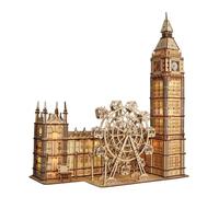 Puzzle 3D para Adultos Big Ben de Madera con Luces LED y Reloj Funcional Maqueta para Construir con Noria, Juego de Construcción Decorativo, Regalo Original para Aficionados