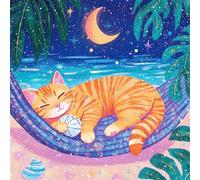 Puzzle 48 Piezas Adultos Playa Moon Cat, Rompecabezas Imposible Juguetes de Desafío de Juego Educativo, Puzzles Adultos 48 Piezas 20x20 cm