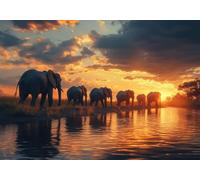 Puzzle 50 Pieces Elefante al tramonto Impossible Rompecabezas Juegos Casuales Puzzle de Madera para Adultos y niños a Partir de 14, Cultivar la Paciencia y la concentración, Decoración del Hogar C-2